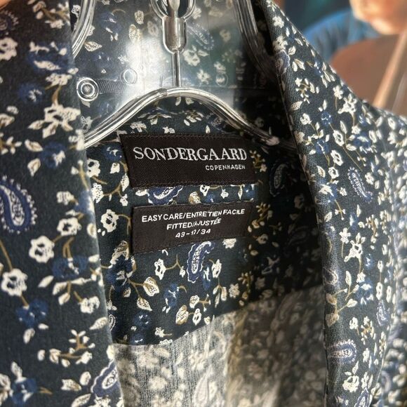 Men's Navy Floral Casual Button Down Shirt 43-17/34 - Picture 13 of 16